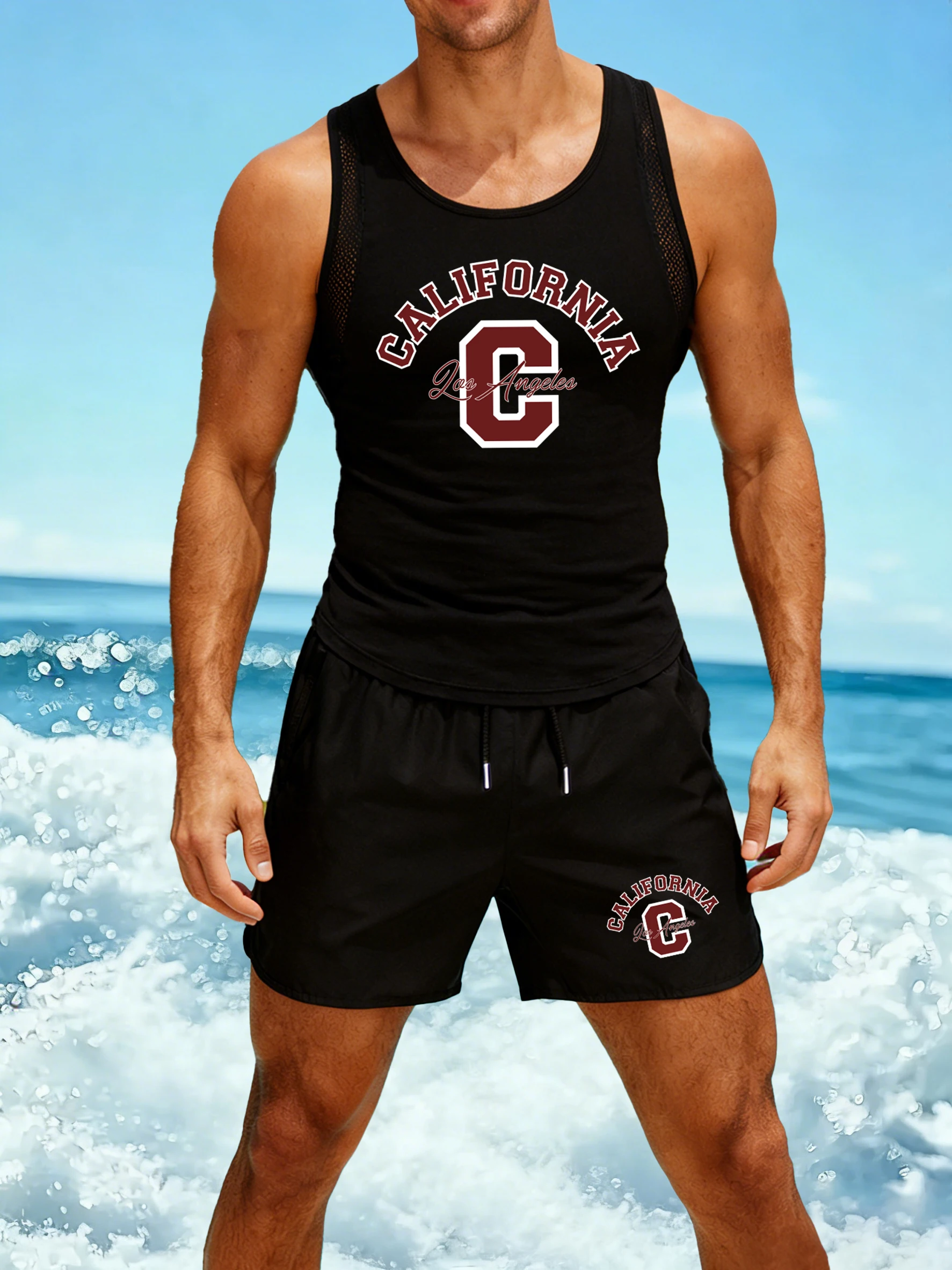 California Usa Letter C Print Men Reticular Vest Set Summer Drawstring Shorts Basics O-Neck Sportwear Unisex Trendy Sportset
California Usa Letter C Print Men Reticular Vest Set Summer Drawstring Shorts Basics O-Neck Sportwear Unisex Trendy Sportset