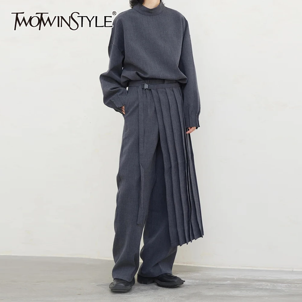 TWOTWINSTYLE Elegant Two Piece Set For Women O Neck Long Sleeve Top High Waist Wide Leg Pant Chic Sets Female Fashion Fashion
TWOTWINSTYLE Elegant Two Piece Set For Women O Neck Long Sleeve Top High Waist Wide Leg Pant Chic Sets Female Fashion Fashion