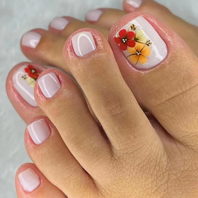 Colorful summer flowers orange white fake nails sweet removable toenails
Colorful summer flowers orange white fake nails sweet removable toenails