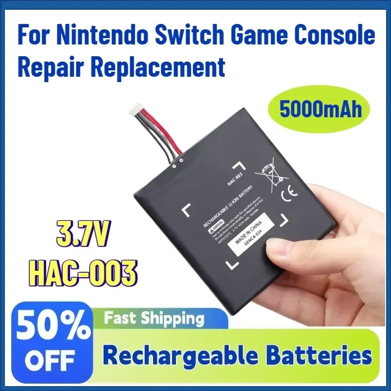 High-Capacity New HAC-003 3.7V 5000mAh Rechargeable Battery Pack for Nintendo Switch Game Console Repair Replacement
High-Capacity New HAC-003 3.7V 5000mAh Rechargeable Battery Pack for Nintendo Switch Game Console Repair Replacement
