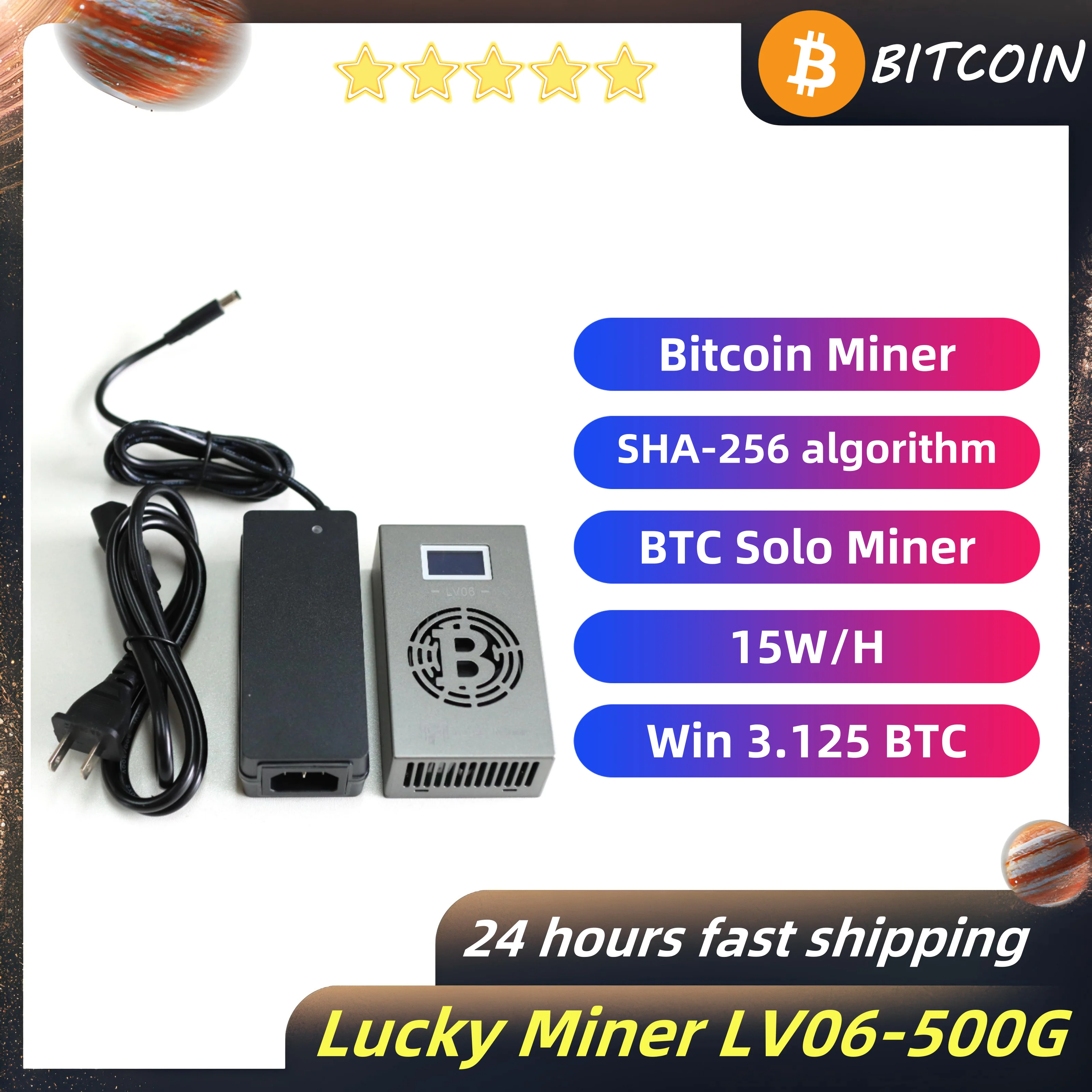 Bitaxe Miner Lucky Miner LV06 Solo Mining 450~500GH/S Bitcoin Lotto Mining Machine Win 3.125BTC With 5V 6A Power Supply
Bitaxe Miner Lucky Miner LV06 Solo Mining 450~500GH/S Bitcoin Lotto Mining Machine Win 3.125BTC With 5V 6A Power Supply