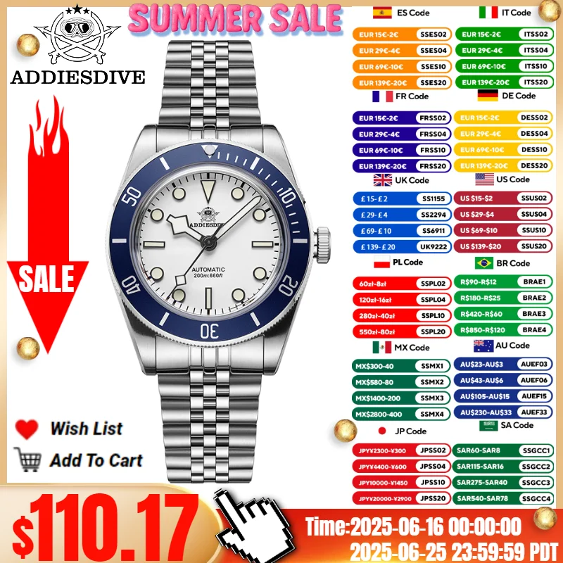 ADDIESDIVE 39mm Men's Fashion Watches BGW9 Super Luminous 316L Stainless Steel 20Bar Diving Automatic Mechanical Watches
ADDIESDIVE 39mm Men's Fashion Watches BGW9 Super Luminous 316L Stainless Steel 20Bar Diving Automatic Mechanical Watches