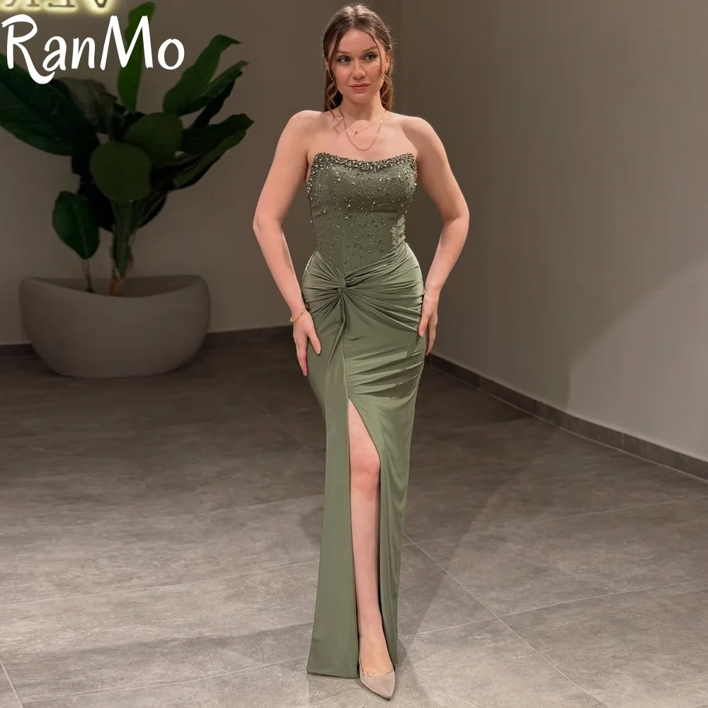 Ranmo Customized Elegant Sheath Rhinestones Prom Dresses Strapless Sleeveless vestidos de noiva Side High Split Formal Evening
Ranmo Customized Elegant Sheath Rhinestones Prom Dresses Strapless Sleeveless vestidos de noiva Side High Split Formal Evening