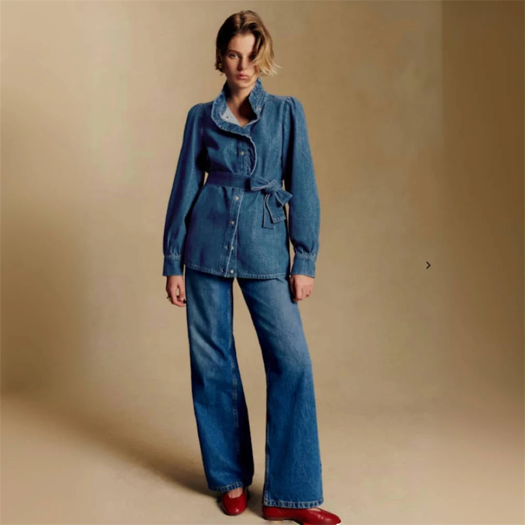 Paris Seza Sweet Waist Denim Shirt with Wooden Details Vintage Style Cotton Long Sleeve Girl's Casual Stand Collar Coat
Paris Seza Sweet Waist Denim Shirt with Wooden Details Vintage Style Cotton Long Sleeve Girl's Casual Stand Collar Coat