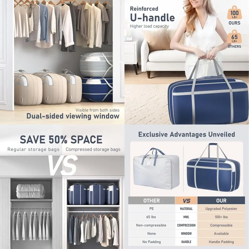 Extra Large Heavy-Duty Comforter Storage Bags with Window, 4-Pack, Strong Handles, Zipper Closure, Space-Saving for Blankets and
Extra Large Heavy-Duty Comforter Storage Bags with Window, 4-Pack, Strong Handles, Zipper Closure, Space-Saving for Blankets and