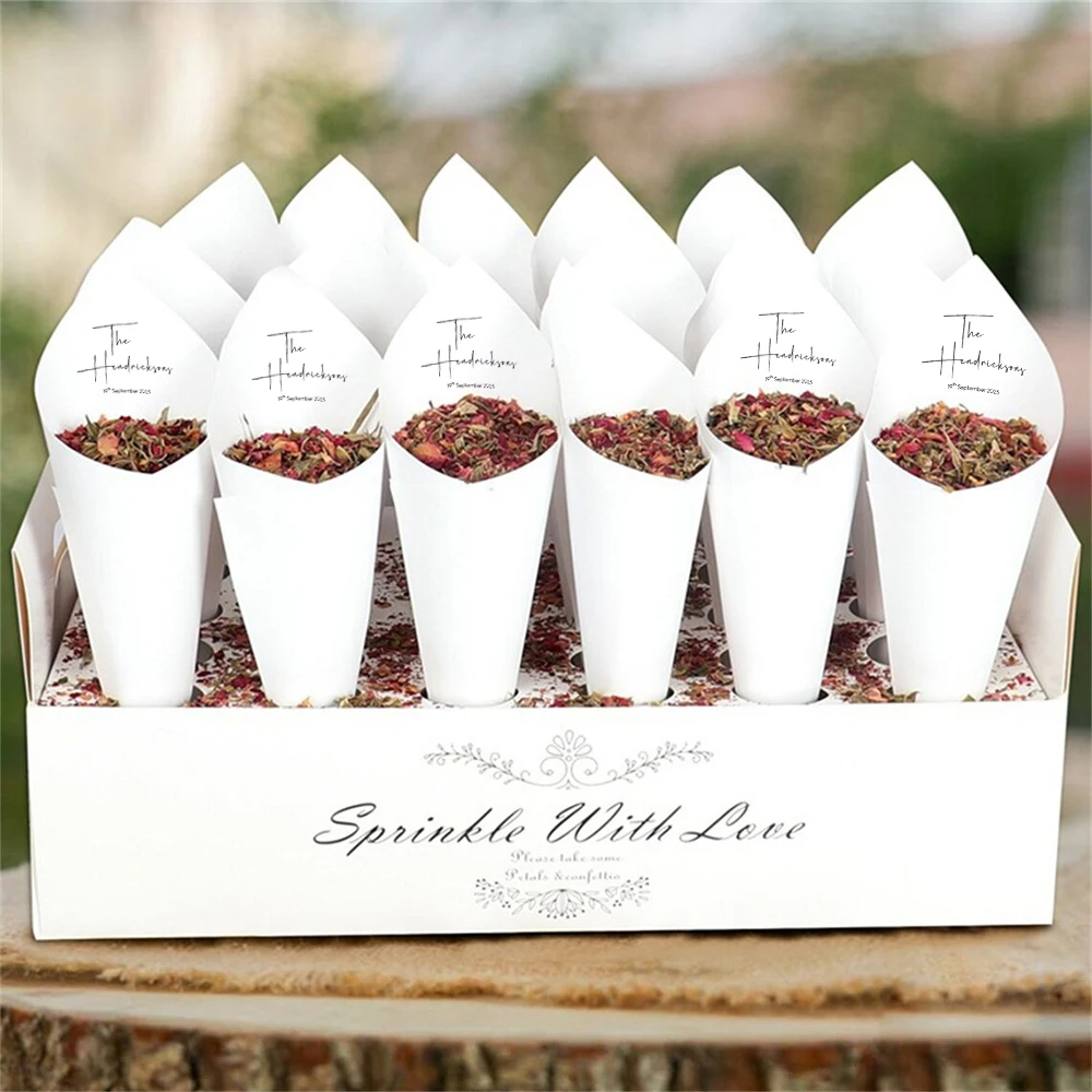 Personalized Wedding Confetti Cones with Names and Date Petal Candy Natural Confetti Customizable for Celebrations Decoration
Personalized Wedding Confetti Cones with Names and Date Petal Candy Natural Confetti Customizable for Celebrations Decoration
