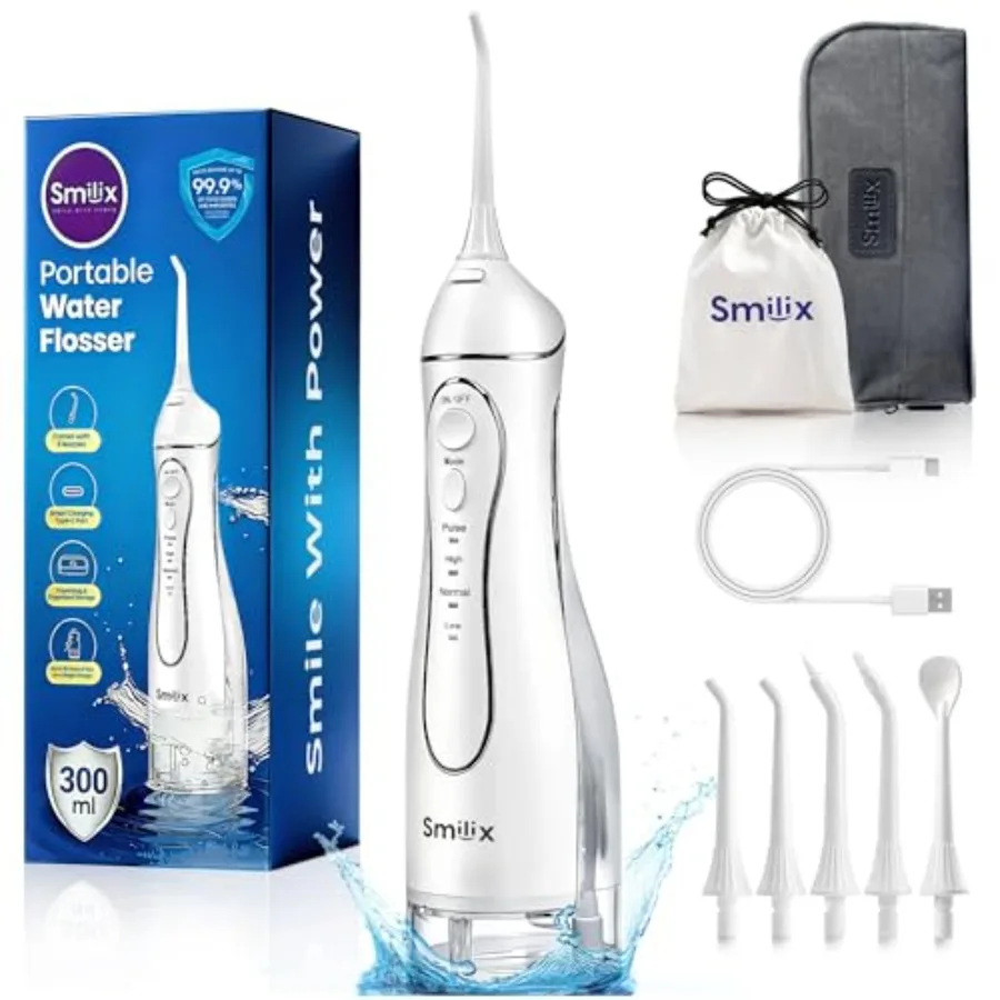 Water Flosser Cordless for Teeth Cleaning - 300ML Portable Oral Irrigator with USB-C Charging Travel Case IPX7 Waterproof and 5
Water Flosser Cordless for Teeth Cleaning - 300ML Portable Oral Irrigator with USB-C Charging Travel Case IPX7 Waterproof and 5
