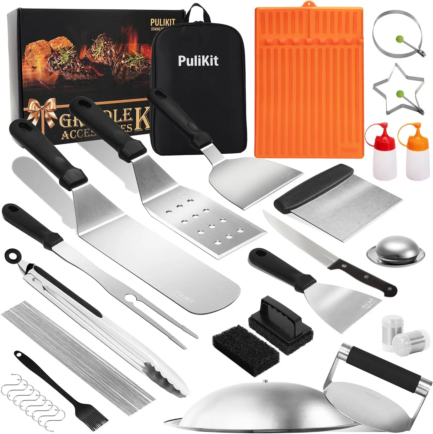 58PCS Griddle Accessories Kit for Blackstone, Flat Top Teppanyaki Spatula Set with Scraper Basting Cover Burger Press Pa
58PCS Griddle Accessories Kit for Blackstone, Flat Top Teppanyaki Spatula Set with Scraper Basting Cover Burger Press Pa