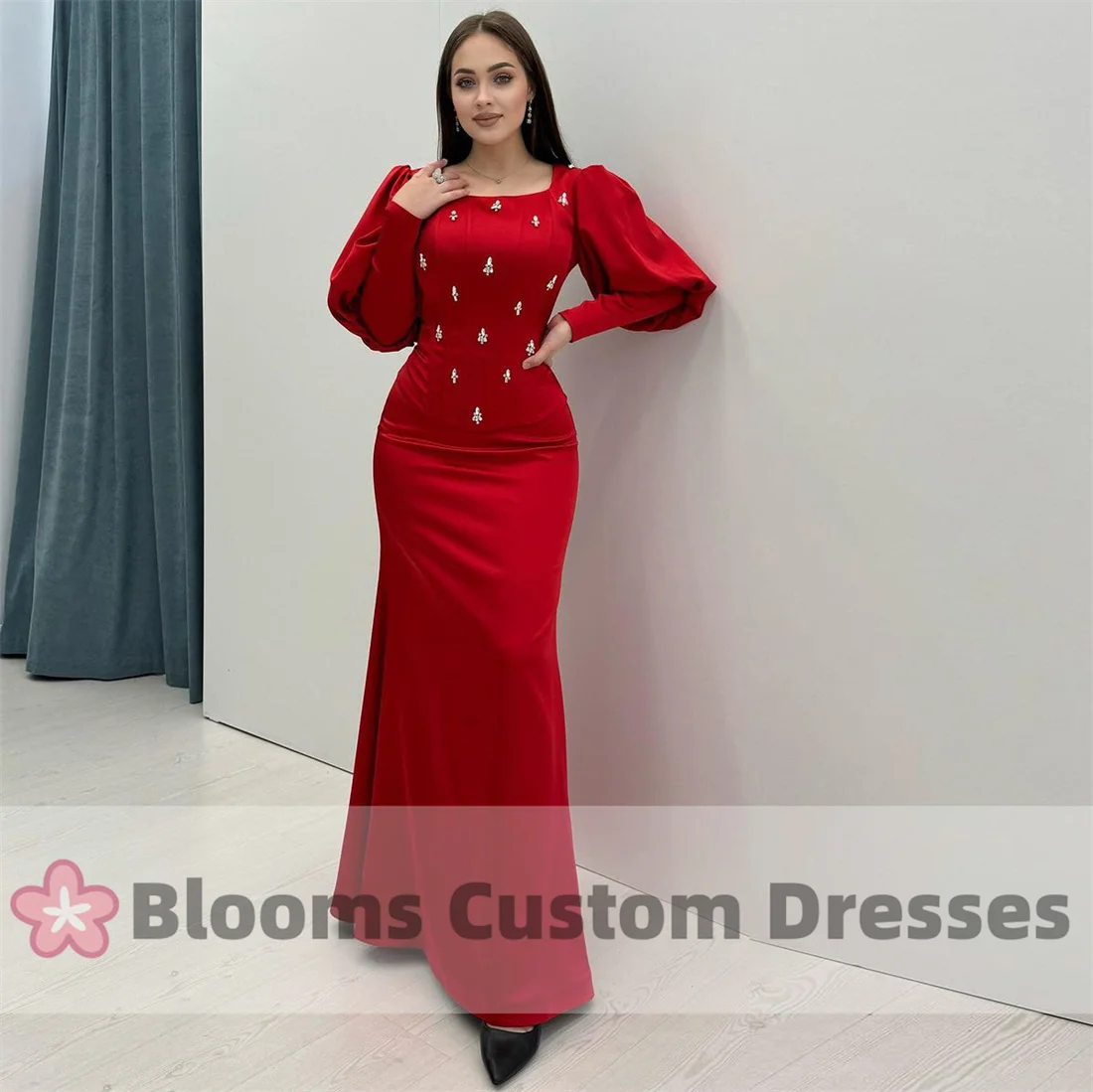 Blooms Red Puff Button Long Sleeves Prom Dresses Crystal Mermaid Evening Dress for Formal Occasion Elegant Women Party Gown
Blooms Red Puff Button Long Sleeves Prom Dresses Crystal Mermaid Evening Dress for Formal Occasion Elegant Women Party Gown