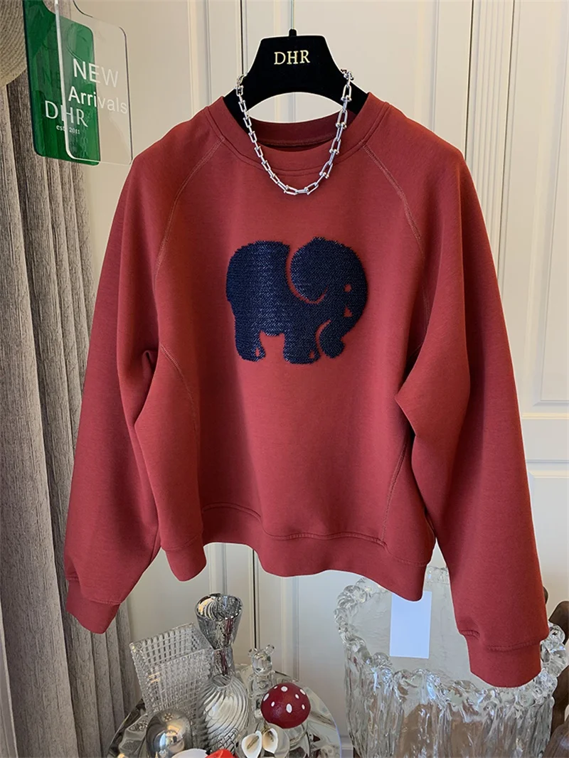 Red Sequin Weave Elephant Sweatshirt Women's Fleece Lined Thickened Casual Loose Space Cotton Shirt round Neck Long Sleeve
Red Sequin Weave Elephant Sweatshirt Women's Fleece Lined Thickened Casual Loose Space Cotton Shirt round Neck Long Sleeve