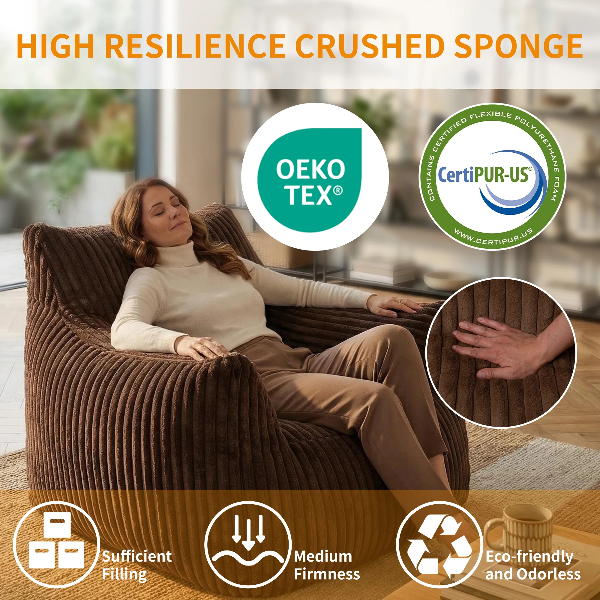 Beige/Brown Lazy Sofa 46.06x38.58x29.53 Inches Shredded Memory Foam Filled Living Room Furniture for Relaxation
Beige/Brown Lazy Sofa 46.06x38.58x29.53 Inches Shredded Memory Foam Filled Living Room Furniture for Relaxation