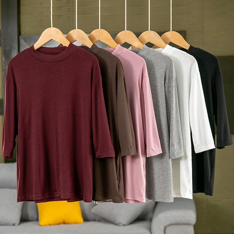 Women's Mid-Ne Soluble Fine eep Pure Color Base Layer Spring Summer New Sle Lyocell T-irt Overhead irt
Women's Mid-Ne Soluble Fine eep Pure Color Base Layer Spring Summer New Sle Lyocell T-irt Overhead irt