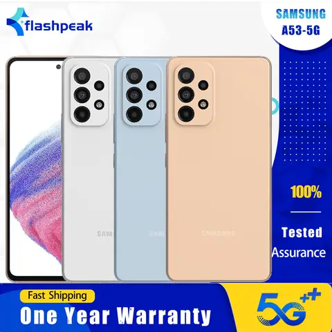 Original Samsung Galaxy A53 A536U 5G Mobile Phone NFC 6GB+128GB 6.5" 64MP+12MP+5MP+32MP Exynos 1280 Octa-Core Android SmartPhone