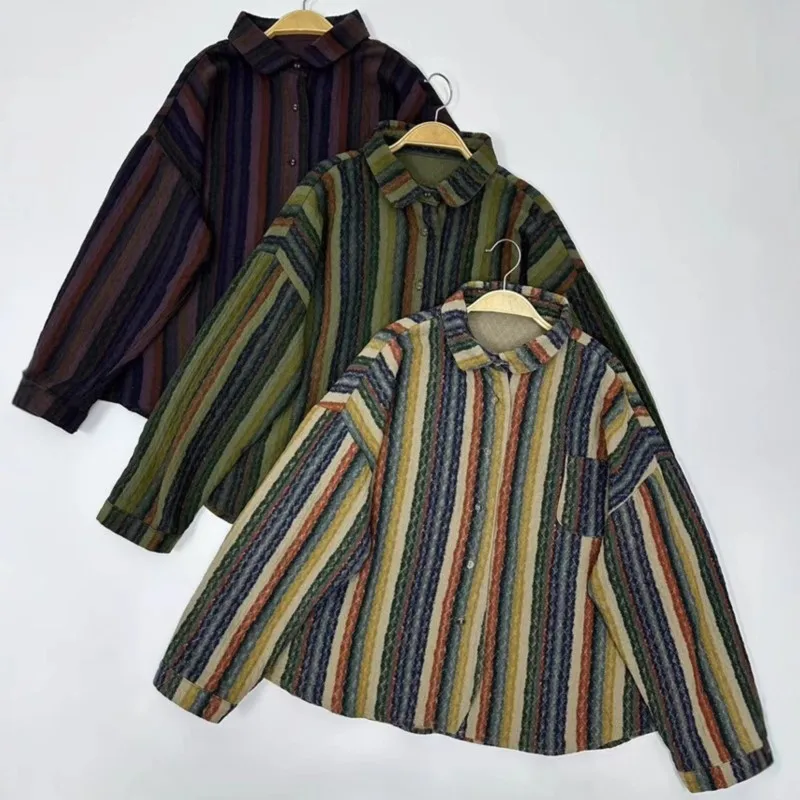 Johnature 2025 Spring Autumn Women New Vintage Striped Lapel Single Breasted Cotton Long Sleeve Casual Shirt Women Top
Johnature 2025 Spring Autumn Women New Vintage Striped Lapel Single Breasted Cotton Long Sleeve Casual Shirt Women Top
