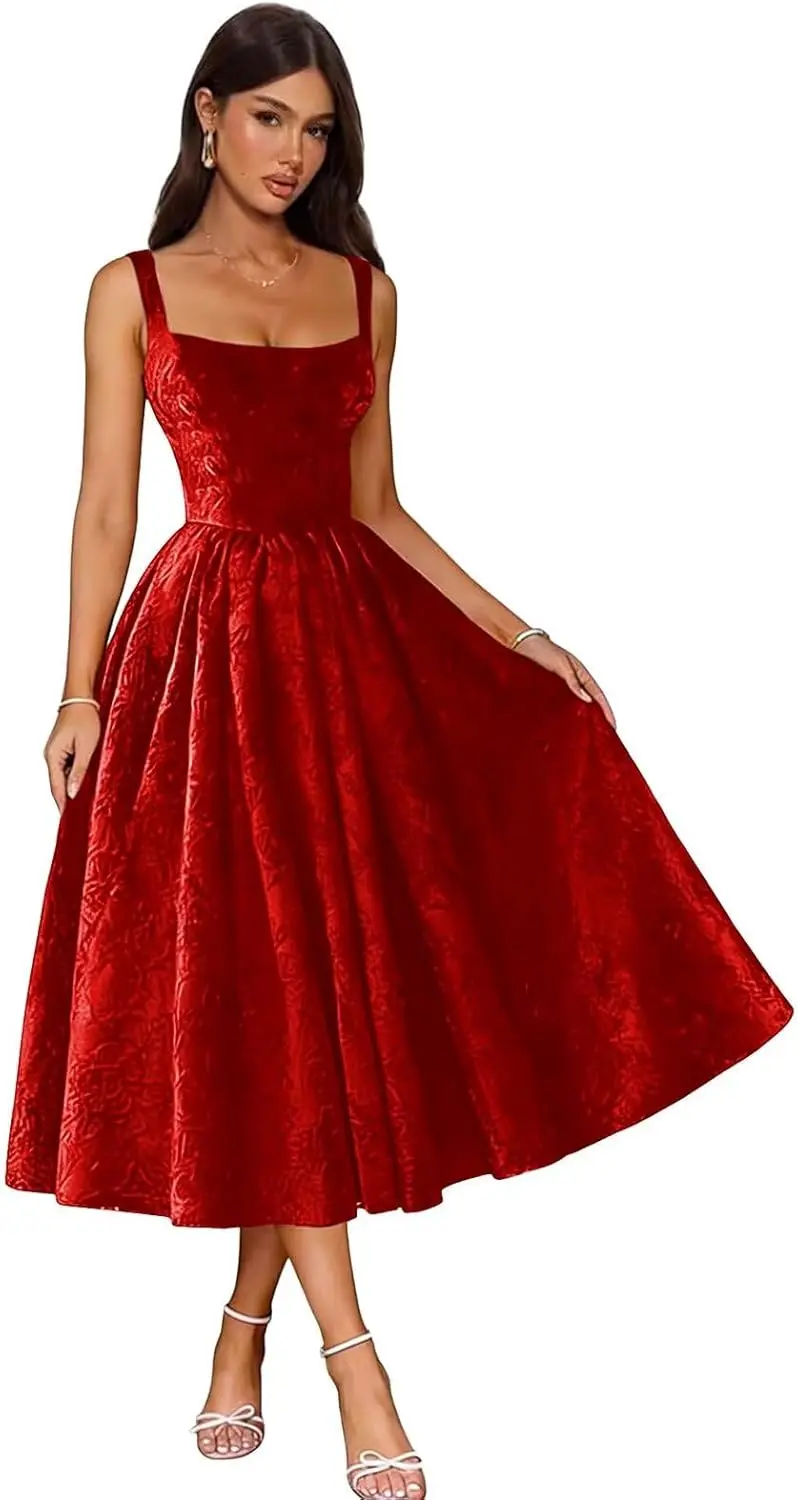 Evening Dresses Jacquard Satin Prom Dresses 2026 Floral Square Neck Tea Length Ruched Elegant Formal Ball Gown with Pockets
Evening Dresses Jacquard Satin Prom Dresses 2026 Floral Square Neck Tea Length Ruched Elegant Formal Ball Gown with Pockets