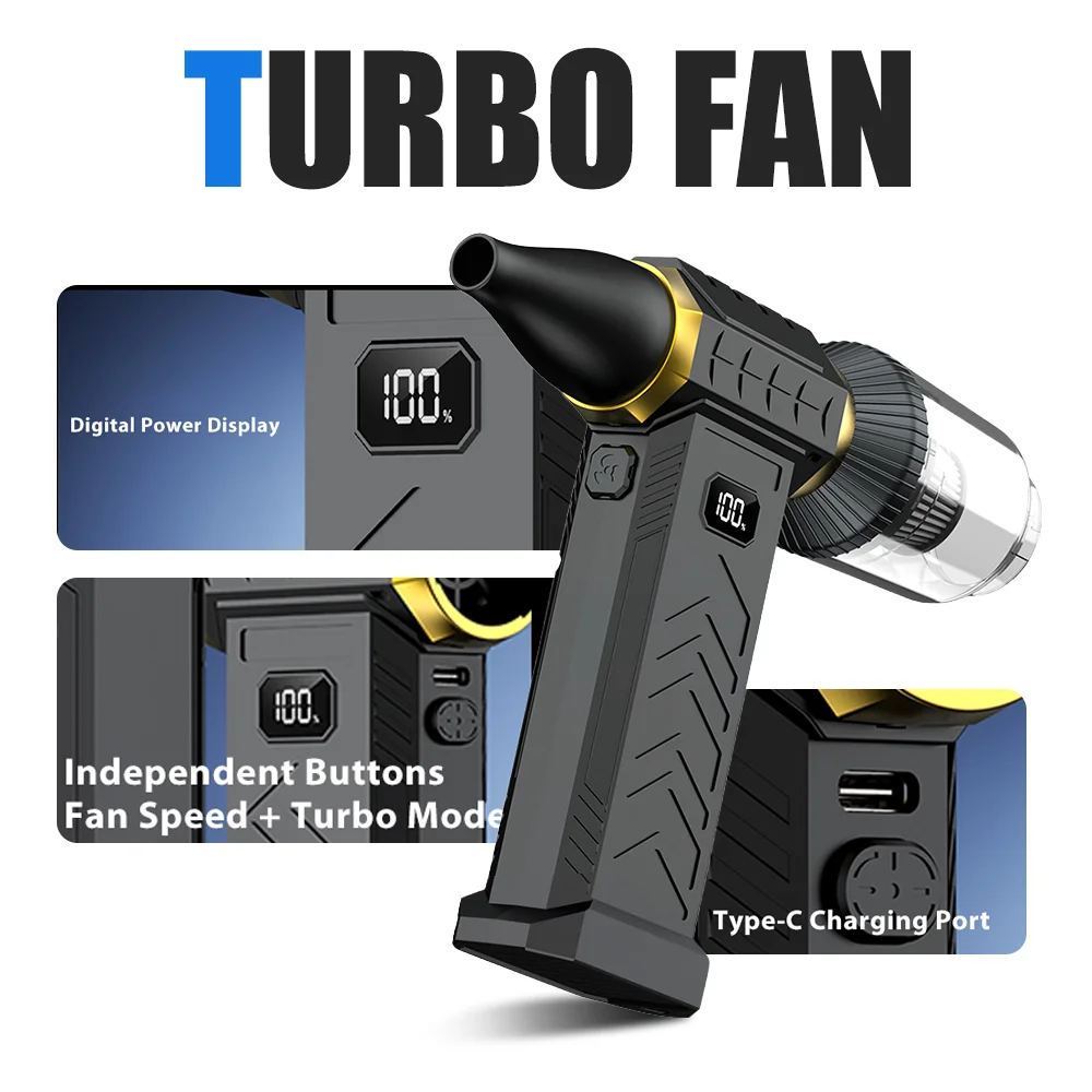 130000 /180000 RPM Turbo Fan Brushless Turbo Blower Jet Fan Powerful Electric Portable Dust Cleaner Type-C Charging Violent Fan
130000 /180000 RPM Turbo Fan Brushless Turbo Blower Jet Fan Powerful Electric Portable Dust Cleaner Type-C Charging Violent Fan