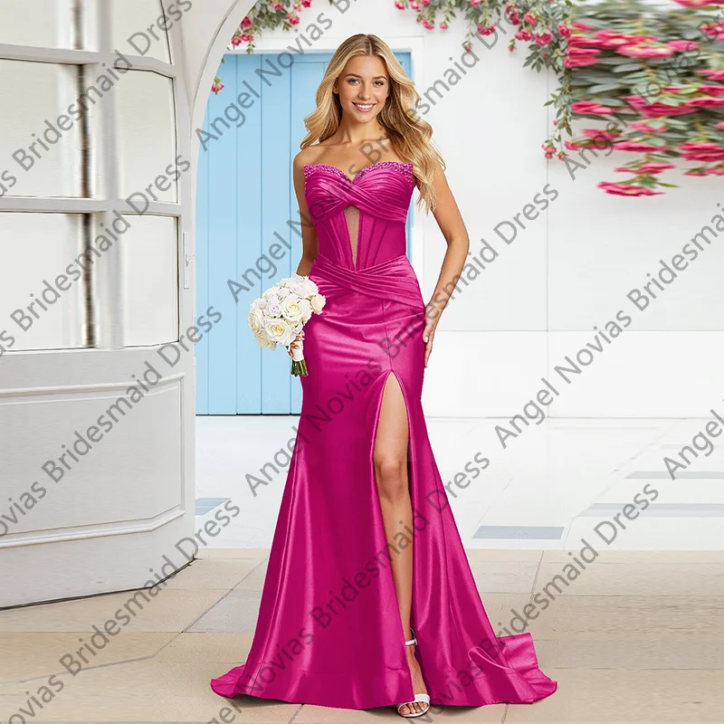 Customized Long Mermaid Fuchsia Bridesmaid Dresses with Slit Wedding Guest Party Gowns vestido de madrinha de casamento
Customized Long Mermaid Fuchsia Bridesmaid Dresses with Slit Wedding Guest Party Gowns vestido de madrinha de casamento