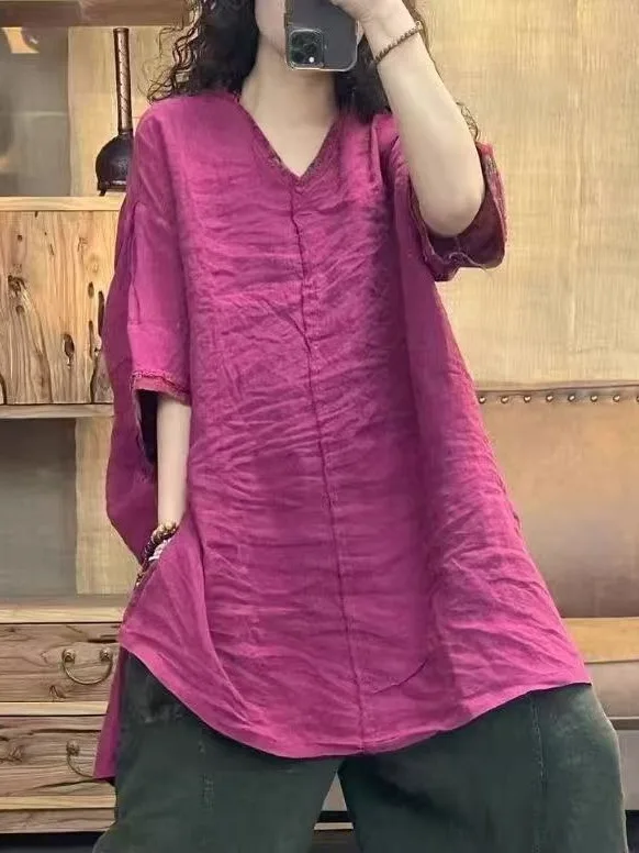 plus Size Women's Summer 2026 Linen Casual Versatile Loose Color Block Shirt Midi Length Commute Style Five Sleeve V-Neck
plus Size Women's Summer 2026 Linen Casual Versatile Loose Color Block Shirt Midi Length Commute Style Five Sleeve V-Neck