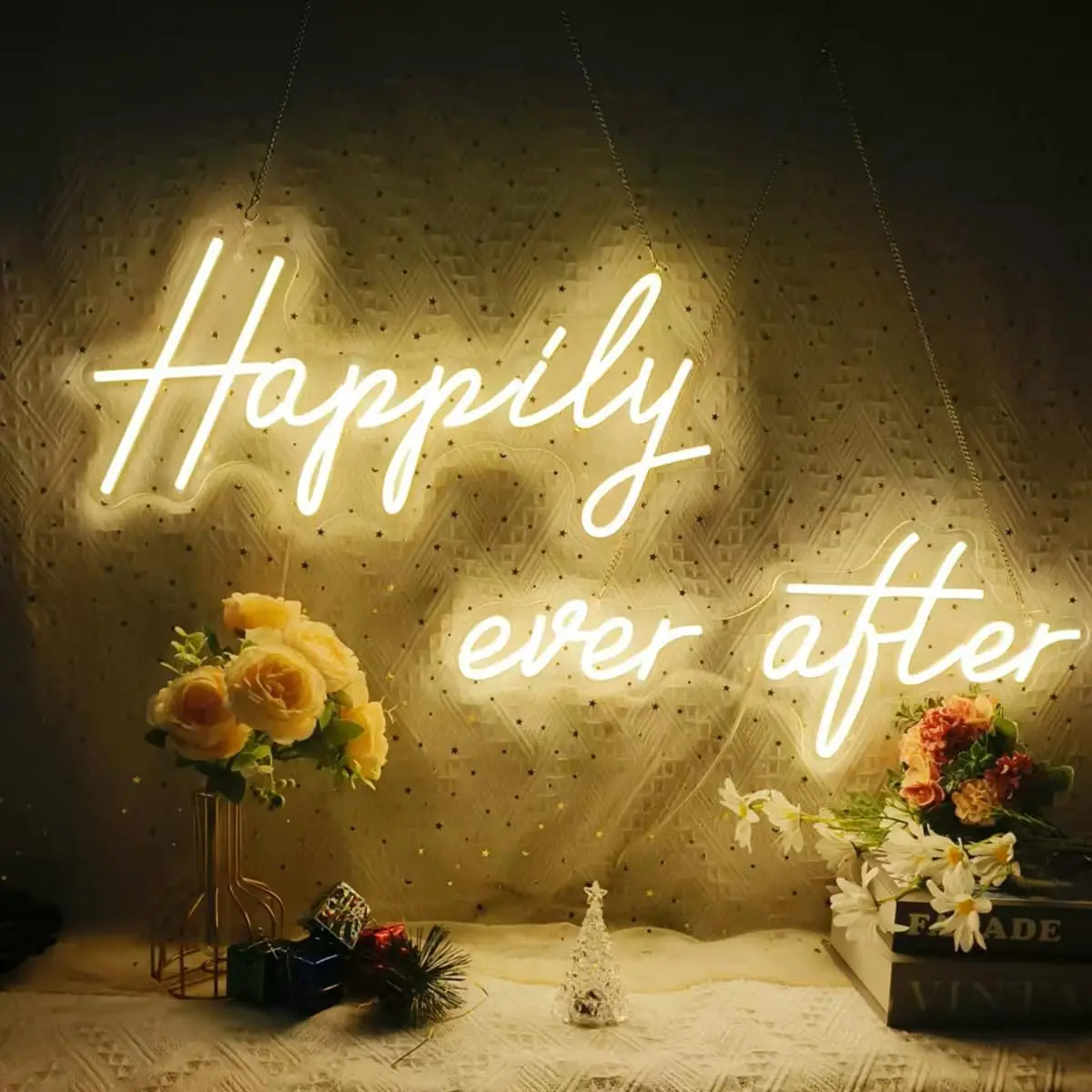 42.5 Inch Neon Sign 'Happily Ever After' with Remote Dimmer, Warm White LED for Bedroom, Wedding, Party
42.5 Inch Neon Sign 'Happily Ever After' with Remote Dimmer, Warm White LED for Bedroom, Wedding, Party
