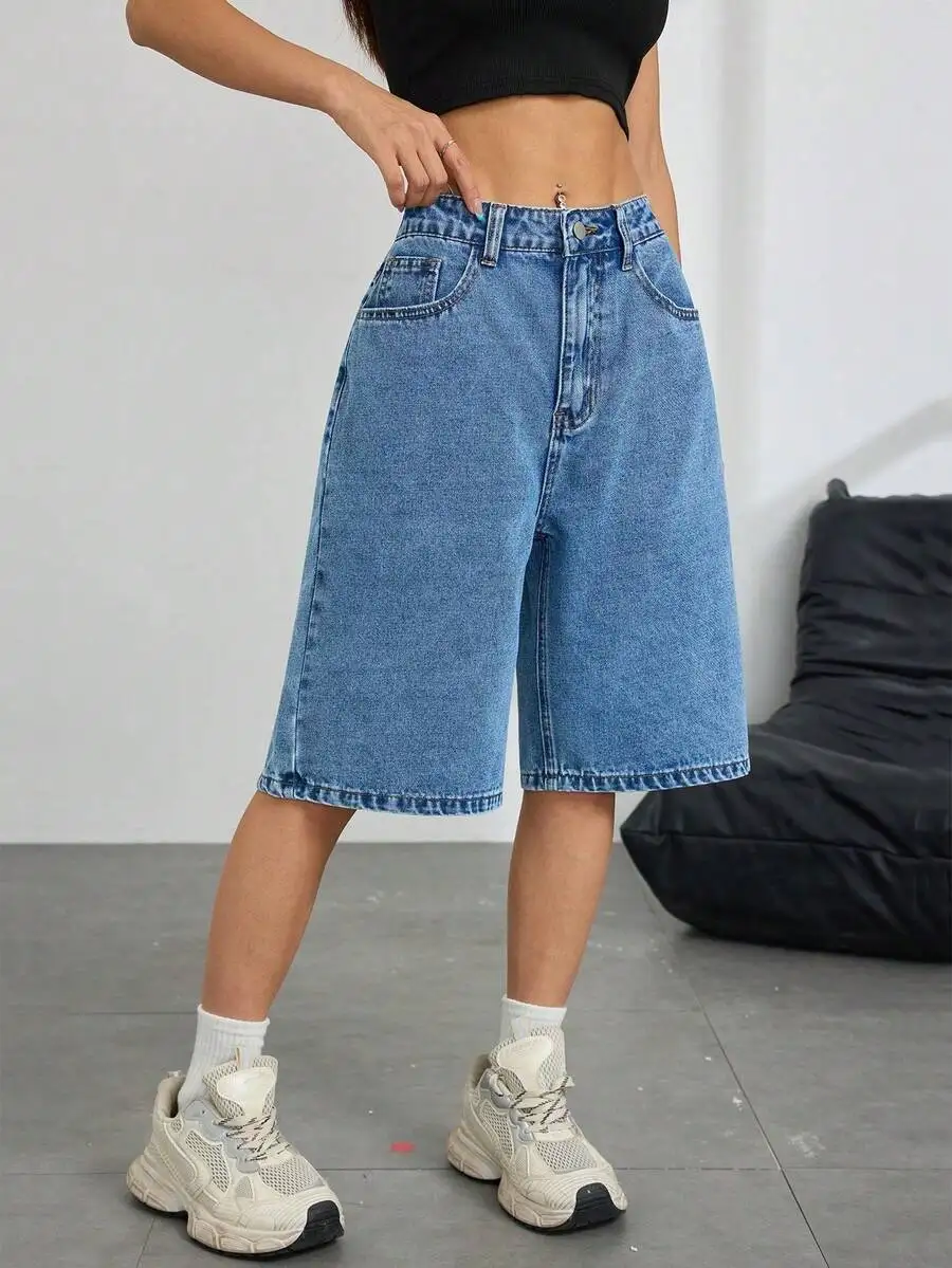 Womens Denim Bermuda Shorts With Functional Pockets Casual Loose Fit
Womens Denim Bermuda Shorts With Functional Pockets Casual Loose Fit