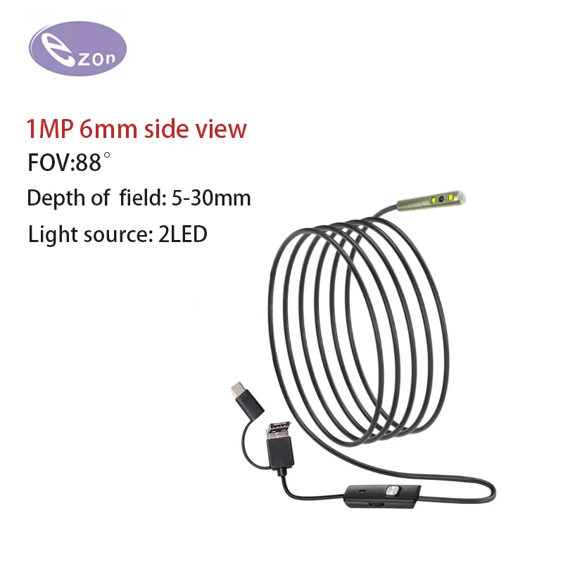 New 6mm Endoscope Camera 720P HD USB Endoscope With 2 LED 2M Flexible Cable Waterproof Inspection Borescope for Android PC