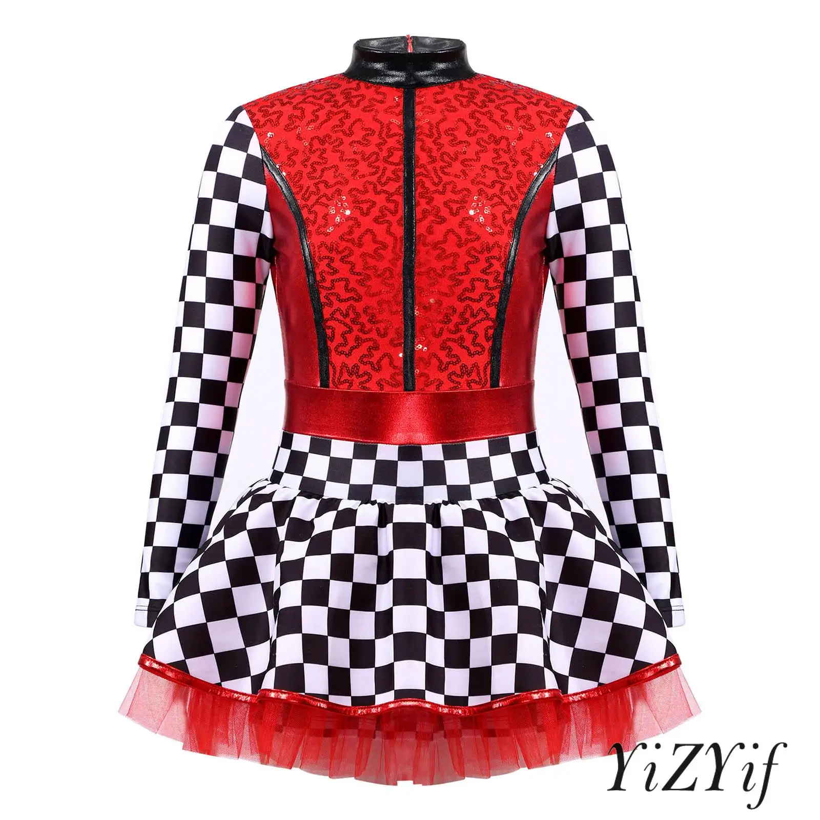 Girls Racer Dress Up Racing Driver Costume Checkerboard Mock Neck Sequin Patchwork Jumpsuit Halloween Party Cosplay Costume 
Girls Racer Dress Up Racing Driver Costume Checkerboard Mock Neck Sequin Patchwork Jumpsuit Halloween Party Cosplay Costume