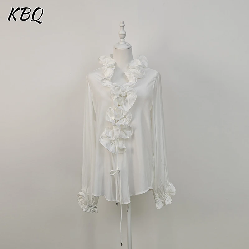 KBQ Solid Sweet Spliced Fungus Minimalist Shirt for Women V Neck Petal Long Sleeve Patchwork Lace Up Shirts Female Fashion New
KBQ Solid Sweet Spliced Fungus Minimalist Shirt for Women V Neck Petal Long Sleeve Patchwork Lace Up Shirts Female Fashion New