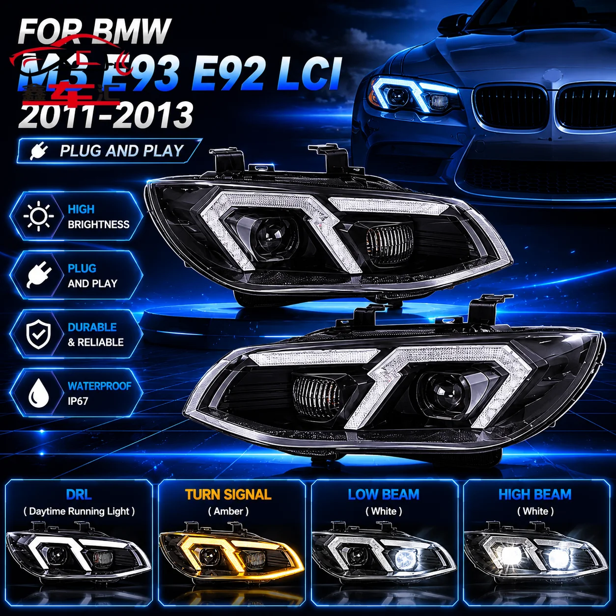 Car DRL LED Headlight Assemblies For BMW M3 E93 E92 LCI 2010-2013 Fog DRL Brake Turn Signal Lamp Plug and Play
Car DRL LED Headlight Assemblies For BMW M3 E93 E92 LCI 2010-2013 Fog DRL Brake Turn Signal Lamp Plug and Play