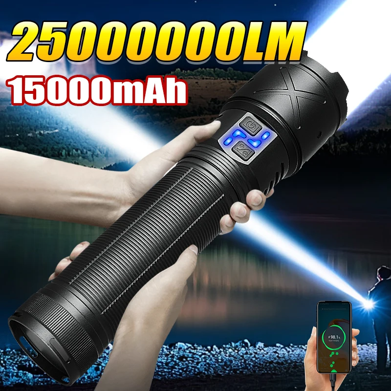 Ultra Powerful LED Flashlight 25000000LM Rechargeable Lamps Long Range 5000M Tactical Flashlights Outdoor Hunting Fishing Light
Ultra Powerful LED Flashlight 25000000LM Rechargeable Lamps Long Range 5000M Tactical Flashlights Outdoor Hunting Fishing Light
