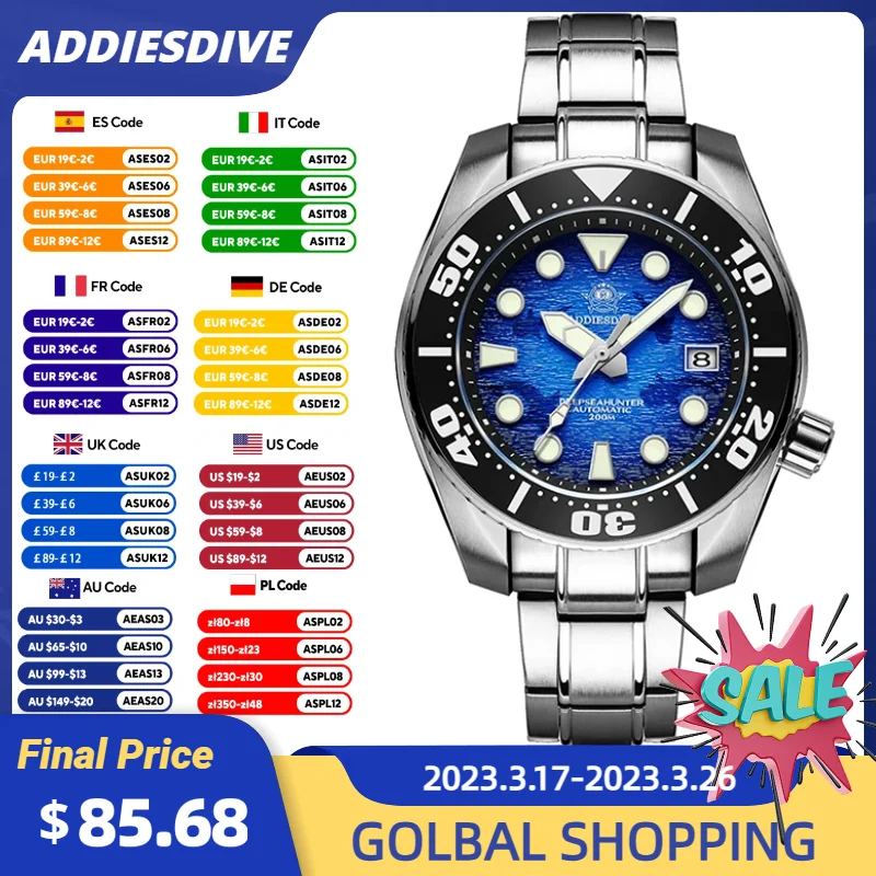 ADDIESDIVE Luxury Watches For Men Sapphire Crystal Ceramic Bezel 200m Waterproof Deep Sea Dial BGW9 Luminous Mechanical Watches
ADDIESDIVE Luxury Watches For Men Sapphire Crystal Ceramic Bezel 200m Waterproof Deep Sea Dial BGW9 Luminous Mechanical Watches