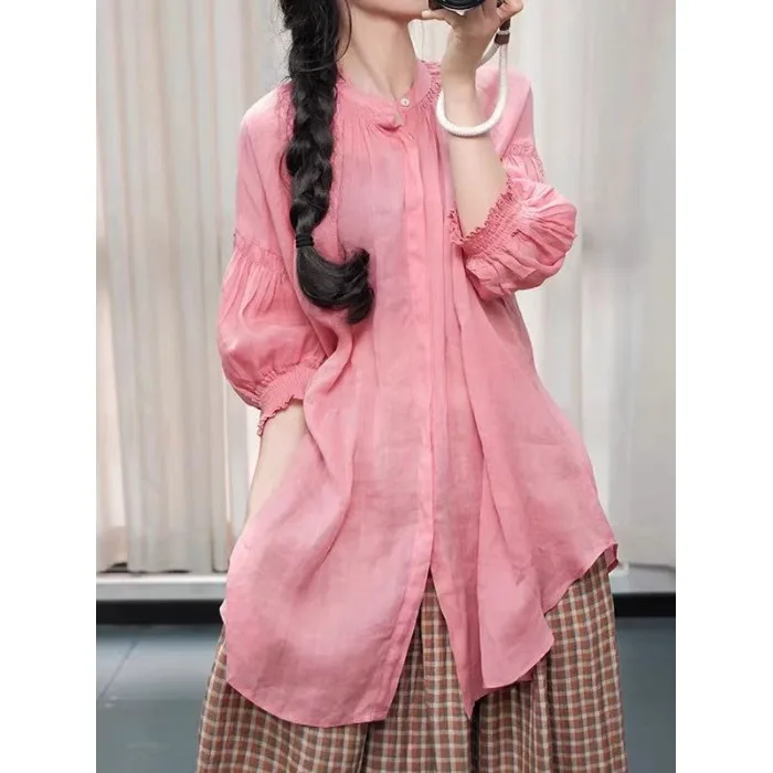 Женская свободная рубашка на весну-лето, новая, однотонная, с воротником-стойкой, в расслабленном стиле, средней длины, на пуговицах, повседневный топ
Женская свободная рубашка на весну-лето, новая, однотонная, с воротником-стойкой, в расслабленном стиле, средней длины, на пуговицах, повседневный топ