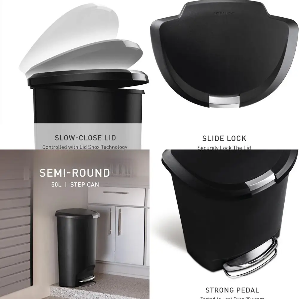 13 Gallon Black Semi-Round Kitchen Trash Bin with Slide Lock Lid
13 Gallon Black Semi-Round Kitchen Trash Bin with Slide Lock Lid