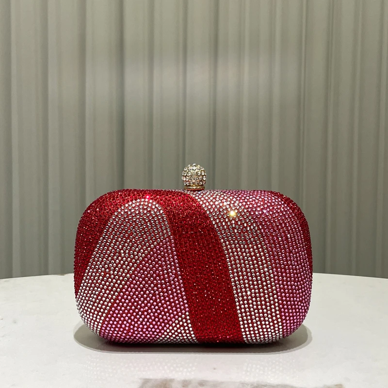 Luxury Red Crystal Evening Clutch Bag for Women Full Rhinestone Hard Case Handbag Elegant Striped Party Purse with Chain Strap
Luxury Red Crystal Evening Clutch Bag for Women Full Rhinestone Hard Case Handbag Elegant Striped Party Purse with Chain Strap