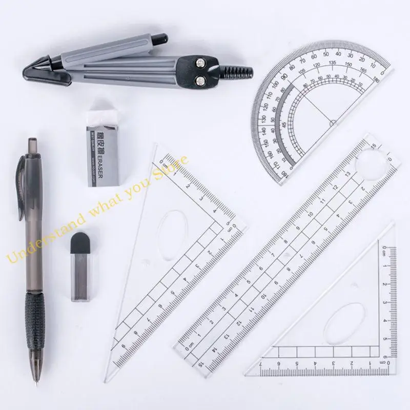 J60A 8pcs/set Portable Geometry Protractor Drawing Ruler Pencil
J60A 8pcs/set Portable Geometry Protractor Drawing Ruler Pencil