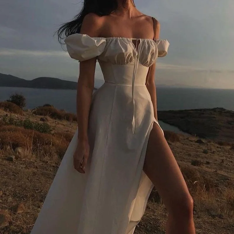 2025 Spring/summer Women's Dress Temperament Fresh Sweet Elegant Long Skirt Bubble Sleeves Holiday Style Split Solid Color Dress
2025 Spring/summer Women's Dress Temperament Fresh Sweet Elegant Long Skirt Bubble Sleeves Holiday Style Split Solid Color Dress