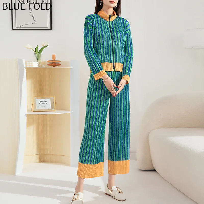 MIYAKE PLEATS-Two-Piece Set for Women Color Contrast Cardigan Zipper Coat Drape Straight Leg Pants, Casual Fashion, Spring, New
MIYAKE PLEATS-Two-Piece Set for Women Color Contrast Cardigan Zipper Coat Drape Straight Leg Pants, Casual Fashion, Spring, New