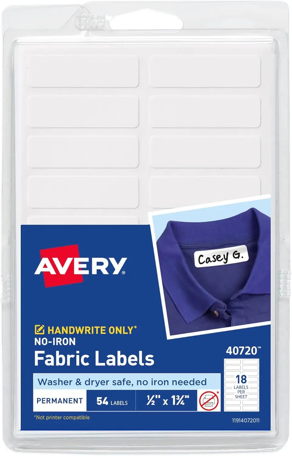 No-Iron Fabric Labels 1/2x1-3/4in for Clothing and Laundry, 54 Pack Waterproof Stickers with Permanent Adhesive
No-Iron Fabric Labels 1/2x1-3/4in for Clothing and Laundry, 54 Pack Waterproof Stickers with Permanent Adhesive