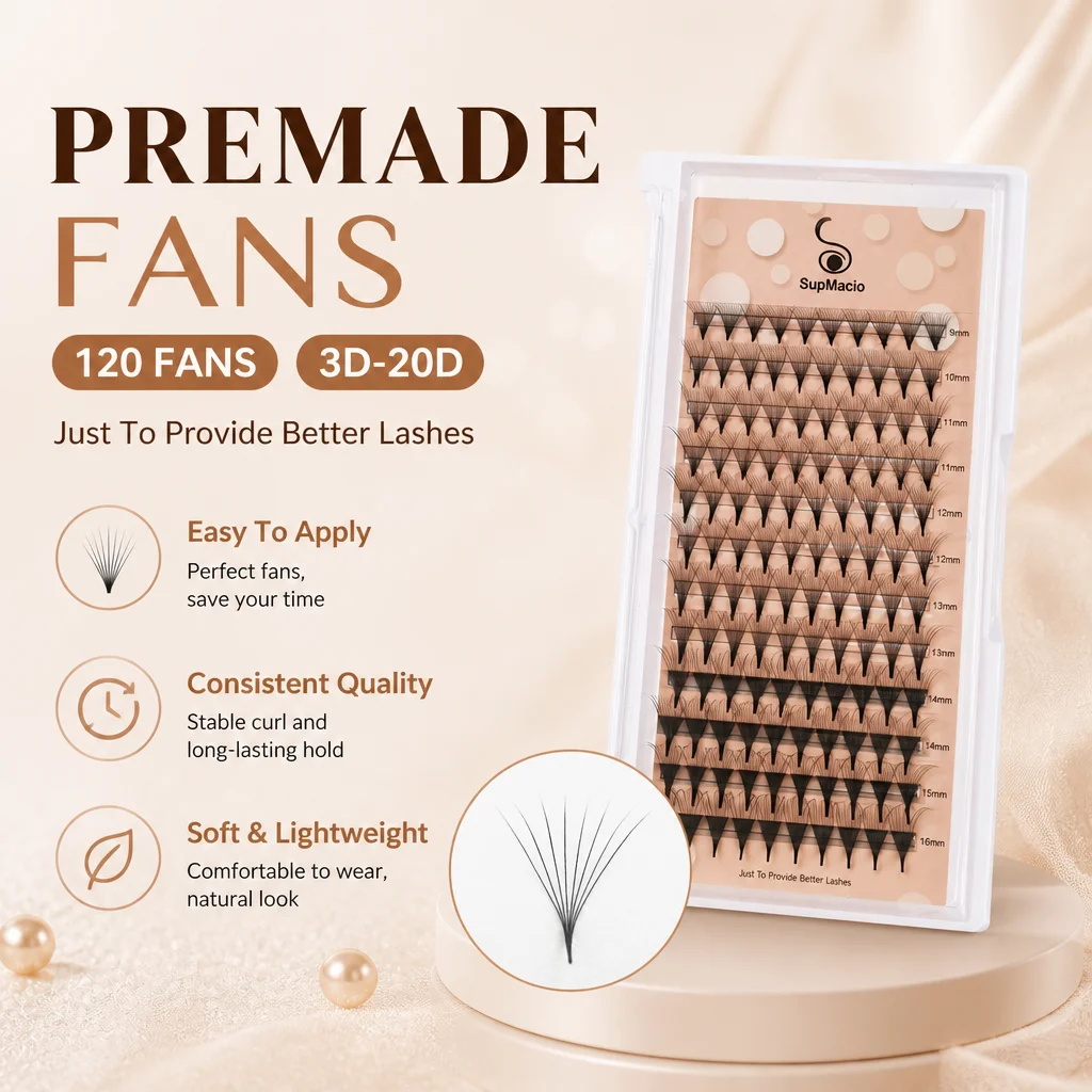 Supmacio Sharp Narrow Stem Premade Fans Eyelash Extension 0.07/0.05mm 3D-20D 120 Fans Thin Pointy Base Russian Fans Ready Volume
Supmacio Sharp Narrow Stem Premade Fans Eyelash Extension 0.07/0.05mm 3D-20D 120 Fans Thin Pointy Base Russian Fans Ready Volume