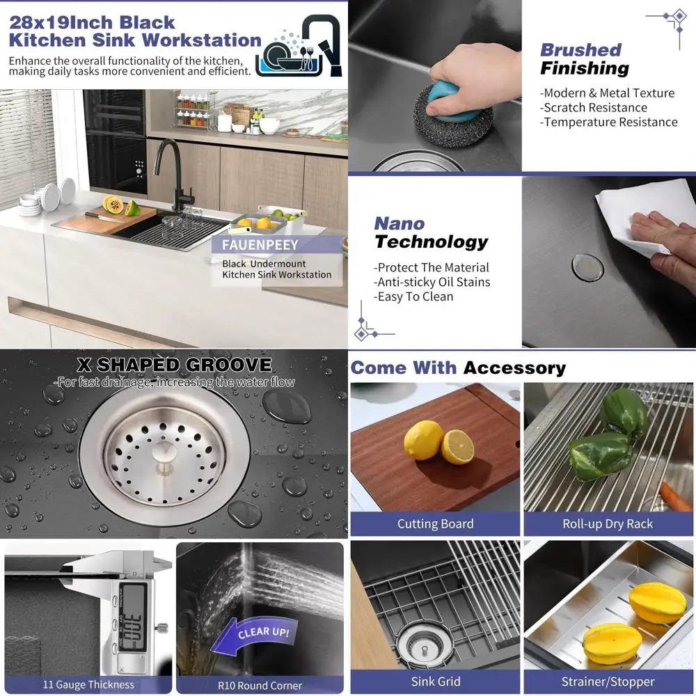 Кухонная мойка из нержавеющей стали 28x19 дюймов, встраиваемая под столешницу, с одной чашей и встроенной рабочей станцией для аксессуаров и инструментов
Кухонная мойка из нержавеющей стали 28x19 дюймов, встраиваемая под столешницу, с одной чашей и встроенной рабочей станцией для аксессуаров и инструментов