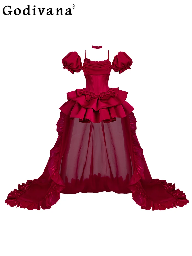 Elegant Lolita Jsk Slash Neck Elegant Trailing Super Short Princess Dress Girl Spring Summer Fashion High Waist Party Dresses 
Elegant Lolita Jsk Slash Neck Elegant Trailing Super Short Princess Dress Girl Spring Summer Fashion High Waist Party Dresses