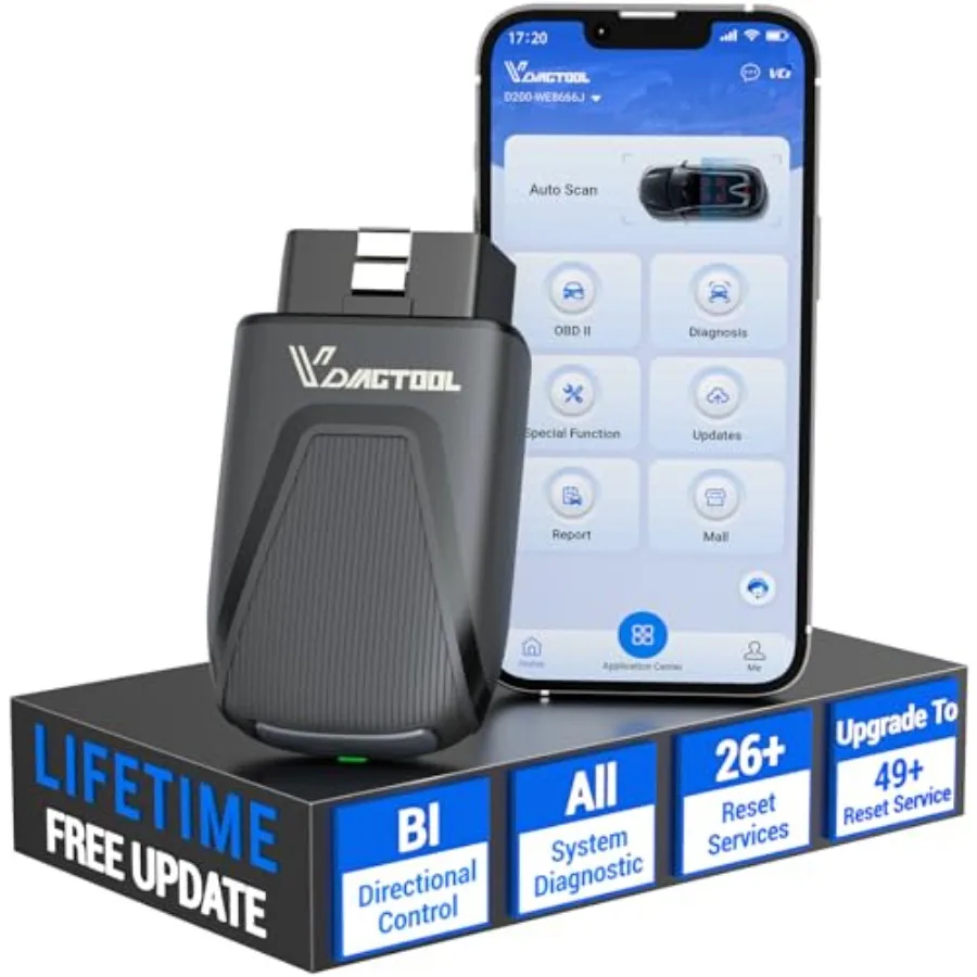 OBD2 Scanner Diagnostic Tool D200 for automotive repair, ABS/airbag/SRS reset, black, wireless Bluetooth with lifetime free upd
OBD2 Scanner Diagnostic Tool D200 for automotive repair, ABS/airbag/SRS reset, black, wireless Bluetooth with lifetime free upd