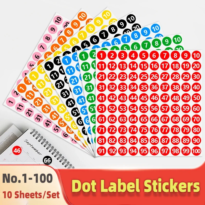 10sheets 10mm Waterproof Number 1-100 Dot Label Stickers Round Stickers Wide Use for Food Containers/Scrapbook/Packaging
10sheets 10mm Waterproof Number 1-100 Dot Label Stickers Round Stickers Wide Use for Food Containers/Scrapbook/Packaging