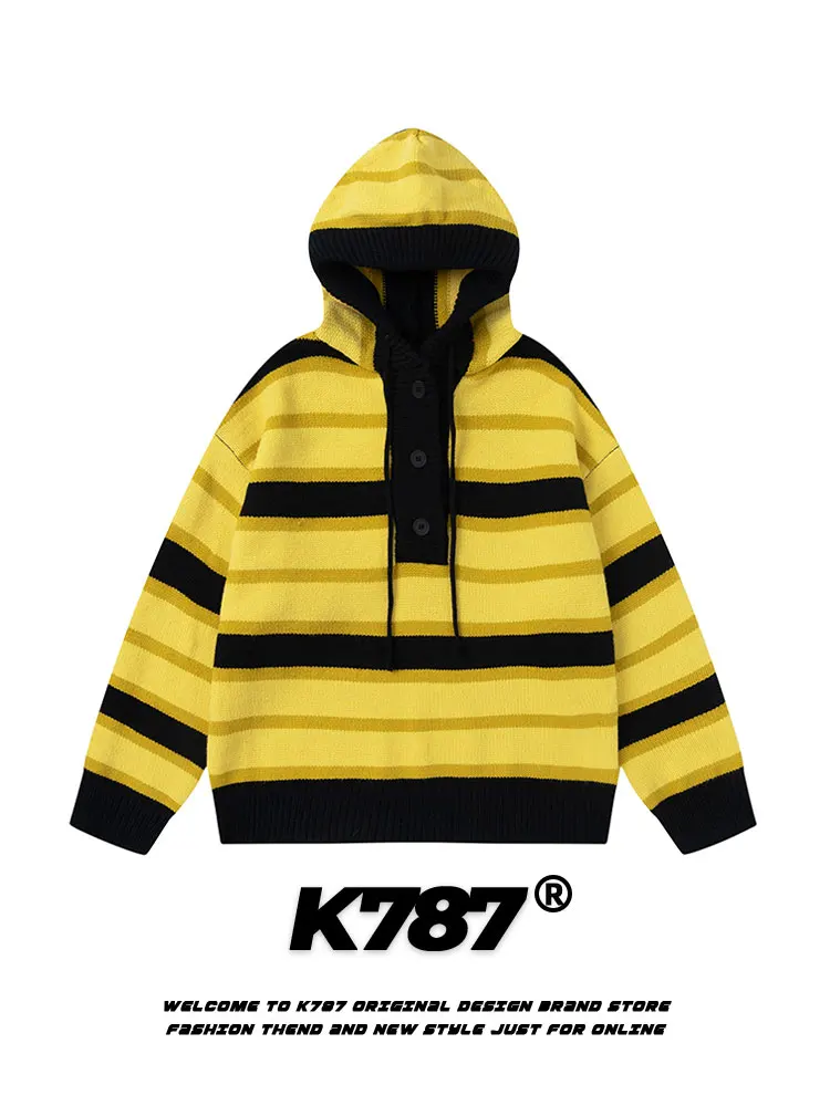 K787 American Retro Striped Hoodie Knitwear for Men And Women with Belt Design Casual Loose Fit Winter Long Sve Sweatirt
K787 American Retro Striped Hoodie Knitwear for Men And Women with Belt Design Casual Loose Fit Winter Long Sve Sweatirt