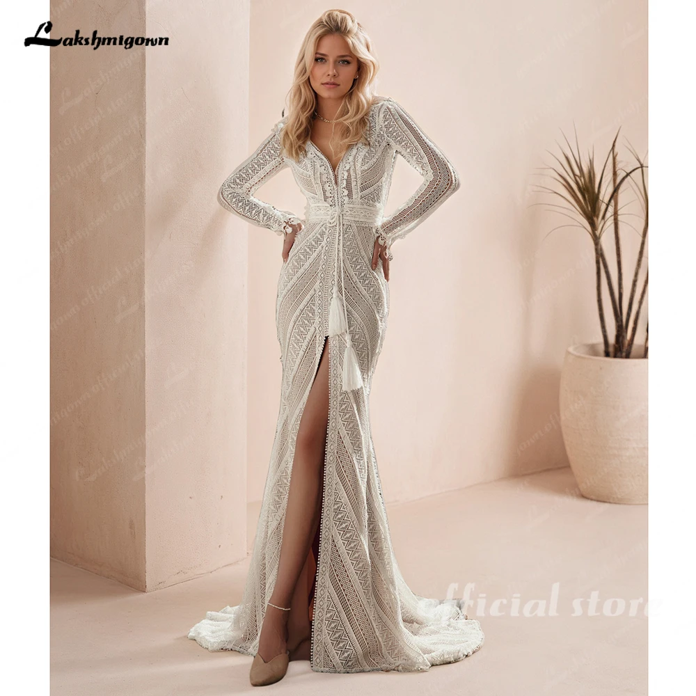 Lakshmigown Lace Bohemian Wedding Dress Beach Boho Elopement Long Sleeves Customized V Neck Open Back Mermaid Bridal Gowns
Lakshmigown Lace Bohemian Wedding Dress Beach Boho Elopement Long Sleeves Customized V Neck Open Back Mermaid Bridal Gowns