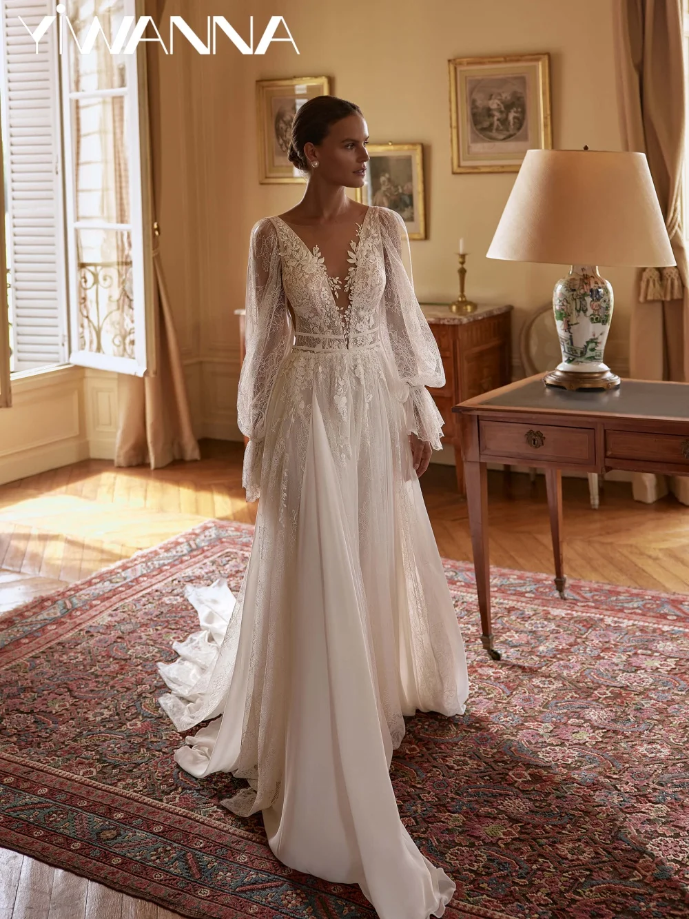 Graceful Lace A-line Long Wedding Dress Illusion Deep Vneck Bridal Gown New Customized Charming Backless Dresses For Bride
Graceful Lace A-line Long Wedding Dress Illusion Deep Vneck Bridal Gown New Customized Charming Backless Dresses For Bride