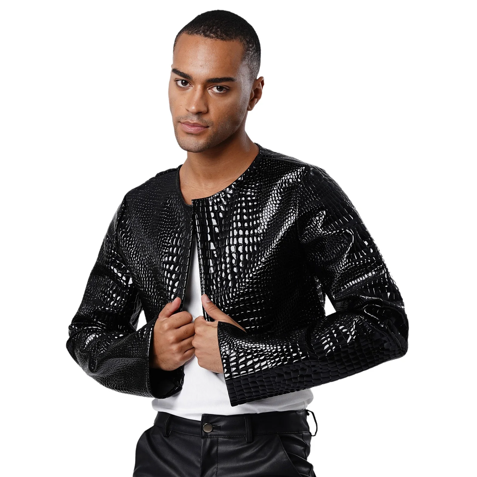 Mens Punk Style Snakeskin Embossing Cropped Jacket Cardigan Long Sleeve Short Coat Bolero Blazer Rave Party Club Street Wear
Mens Punk Style Snakeskin Embossing Cropped Jacket Cardigan Long Sleeve Short Coat Bolero Blazer Rave Party Club Street Wear