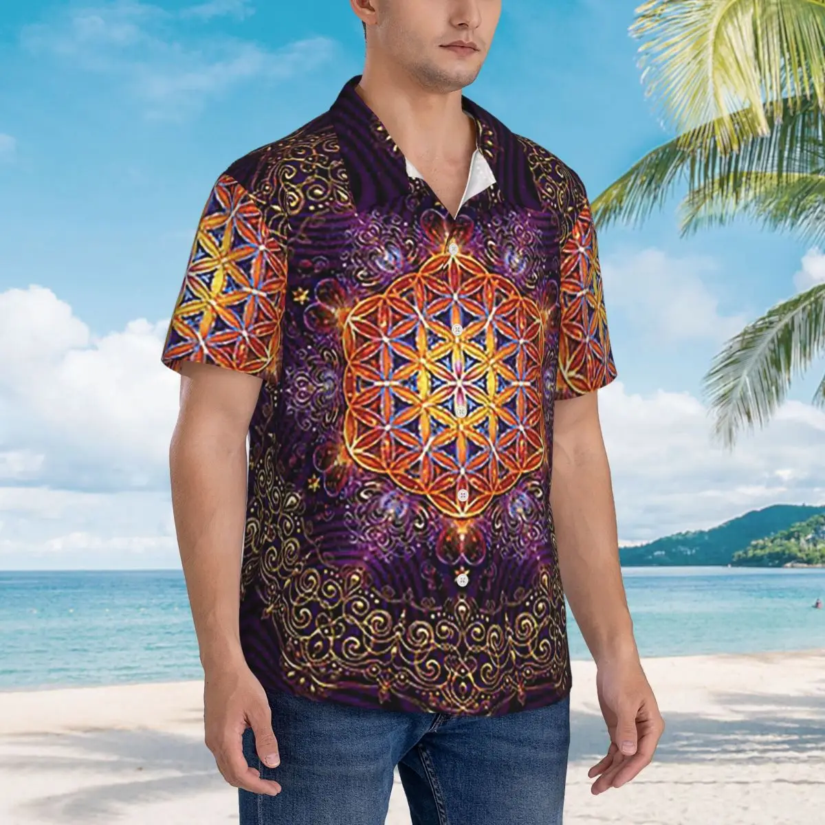 Flower Of Life Golden Lace Mandala Hawaiian Shirts Casual Men Short Sleeve Shirt for Summer Beach Men's Lapel Tops
Flower Of Life Golden Lace Mandala Hawaiian Shirts Casual Men Short Sleeve Shirt for Summer Beach Men's Lapel Tops