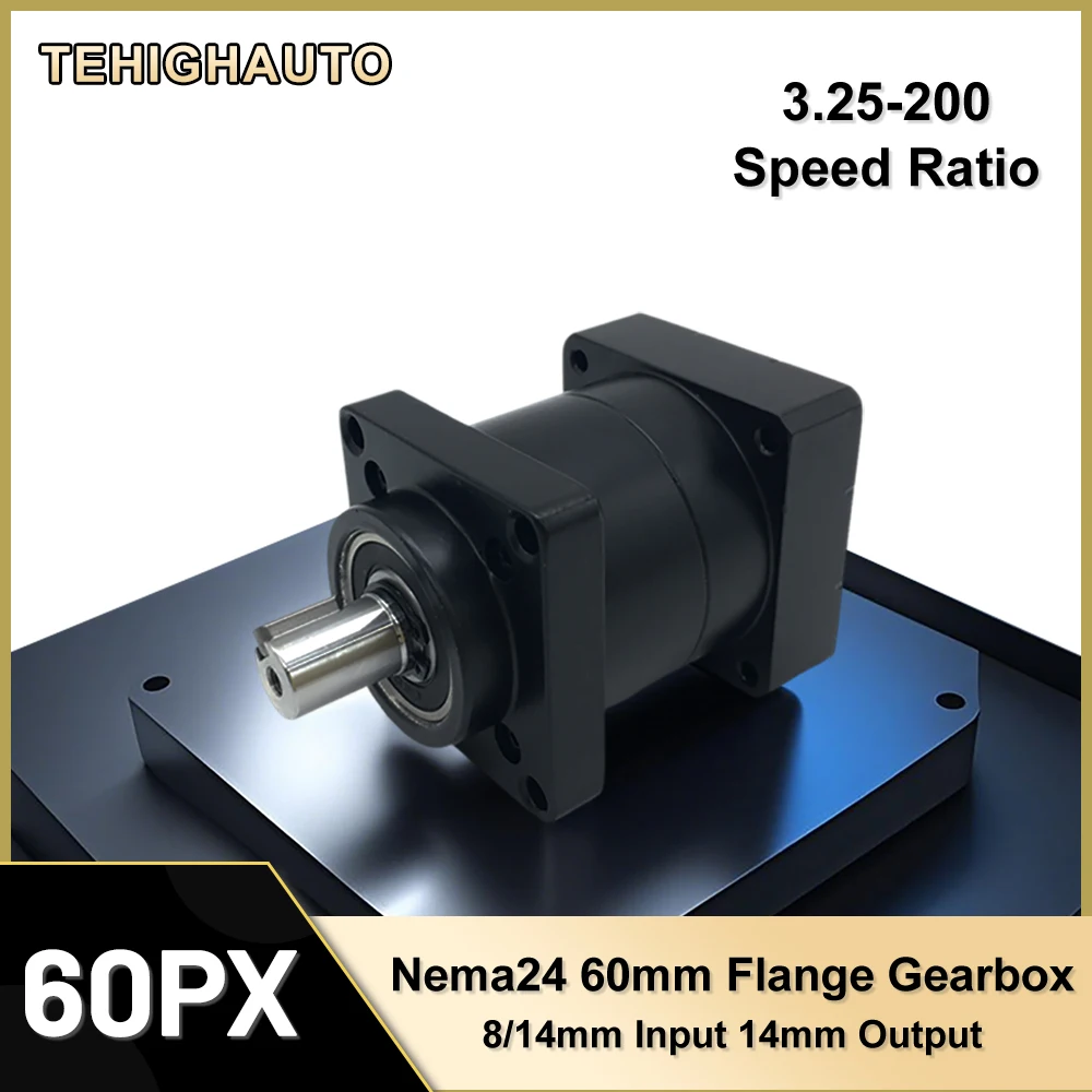 60mm Flange Planetary Gearbox 8/14mm Input 3.25-200:1 Ratio Reducer for 60mm Flange Brushless Servo Motor Nema 24
60mm Flange Planetary Gearbox 8/14mm Input 3.25-200:1 Ratio Reducer for 60mm Flange Brushless Servo Motor Nema 24