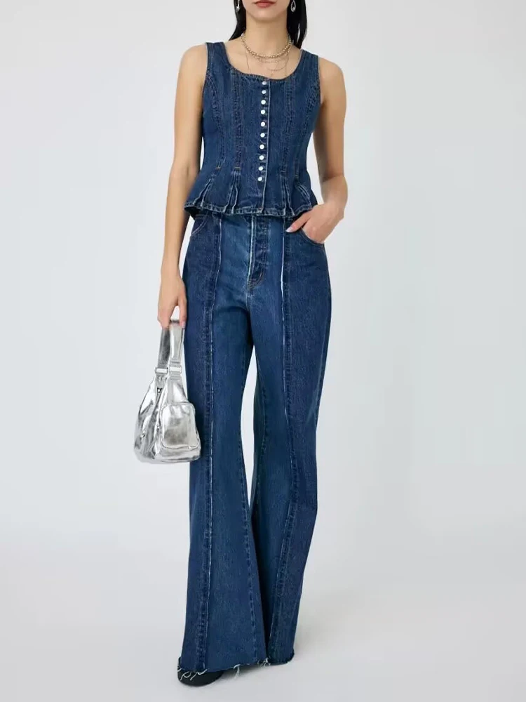 European style new women's fashion versatile temperament solid color single-breasted pleated waist denim vest
European style new women's fashion versatile temperament solid color single-breasted pleated waist denim vest