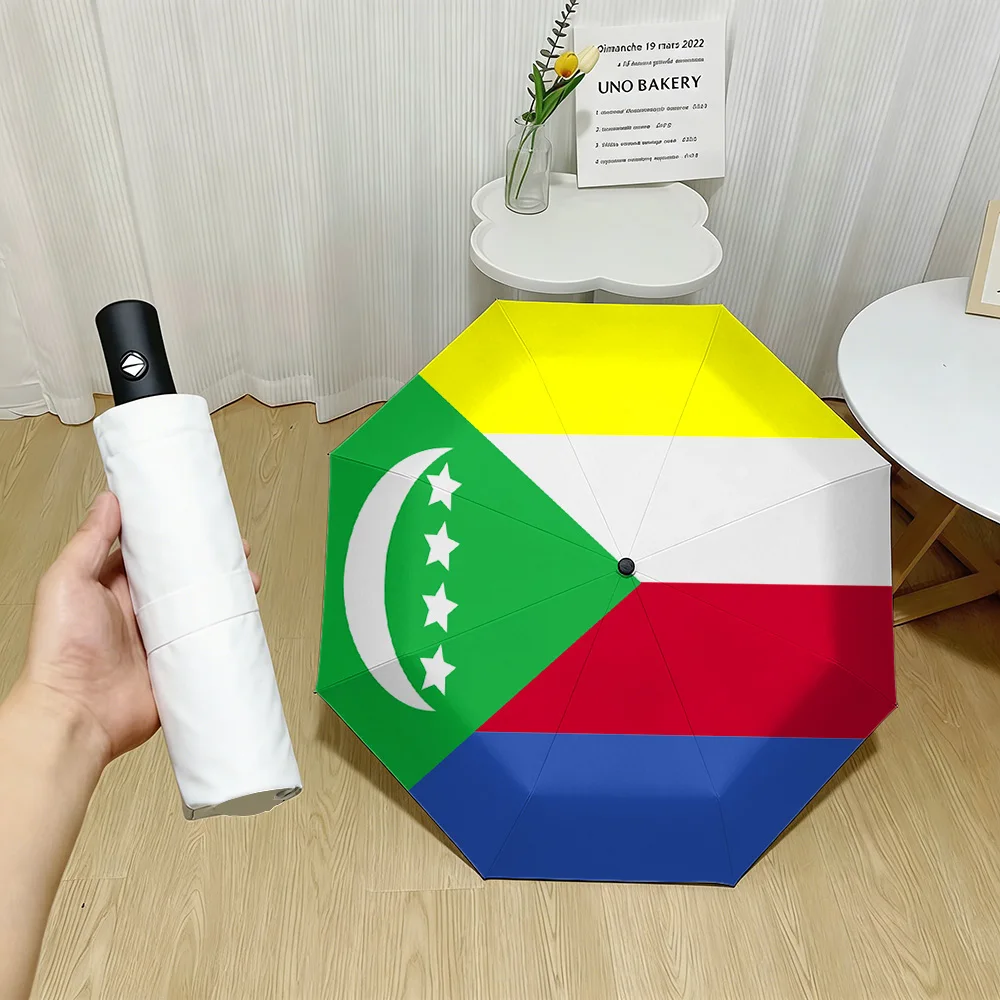 Comoros National Flag Yellow White Red Blue Green Panels White Crescent Moon Four Stars Print Auto Folding Umbrella Waterproof W
Comoros National Flag Yellow White Red Blue Green Panels White Crescent Moon Four Stars Print Auto Folding Umbrella Waterproof W